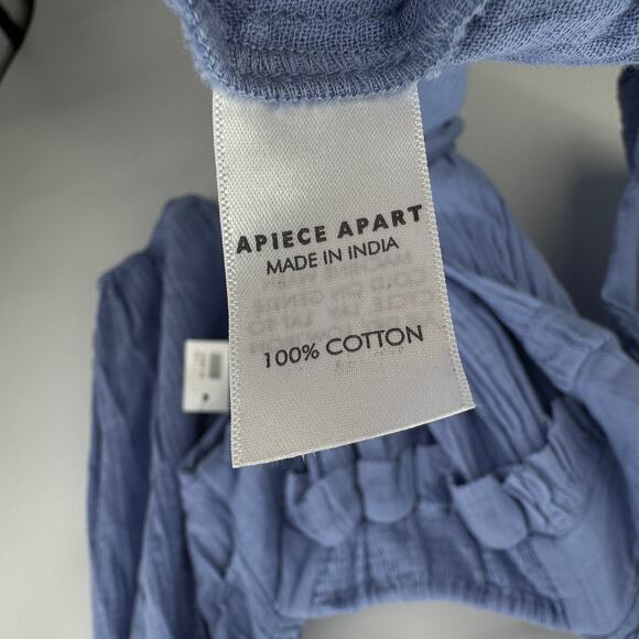 Apiece‎ Apart Bene Dress Blue Cotton Crepe Muslin Ruffle Balloon Sleeves Size 10 - Picture 9 of 9